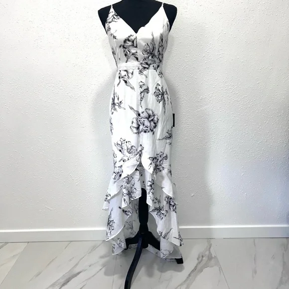 Lulu's White Floral High-Low Ruffled Slip Dress - Picture 3 of 9